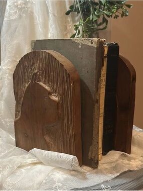 Rustic Wooden Bookends - Brown Natural Wood